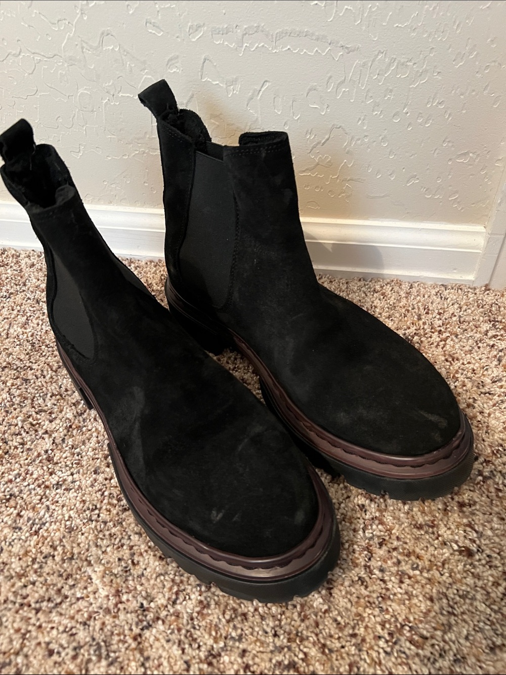 Black Suede Chelsea Ankle Booties with Lug Sole